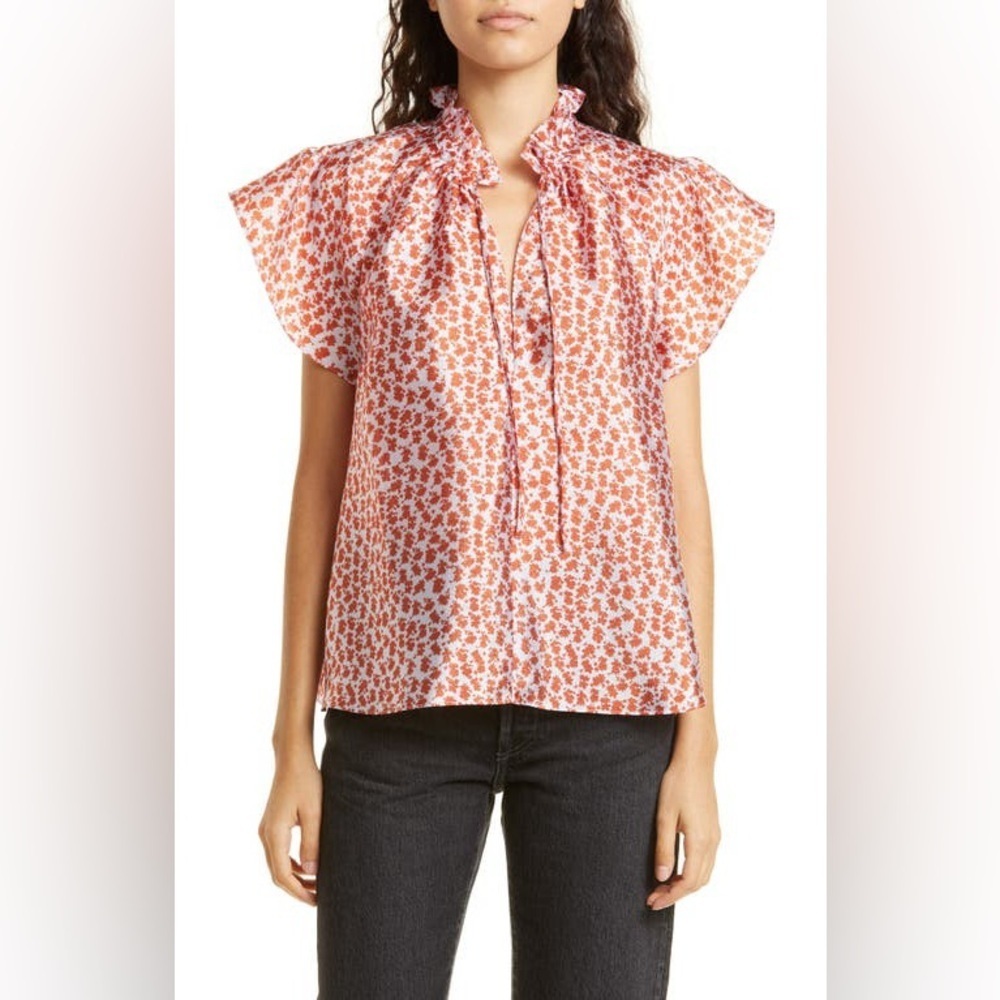 Samsøe Samsøe Karookh Metallic Flutter Floral Blouse in Ditsy Clay Size Medium